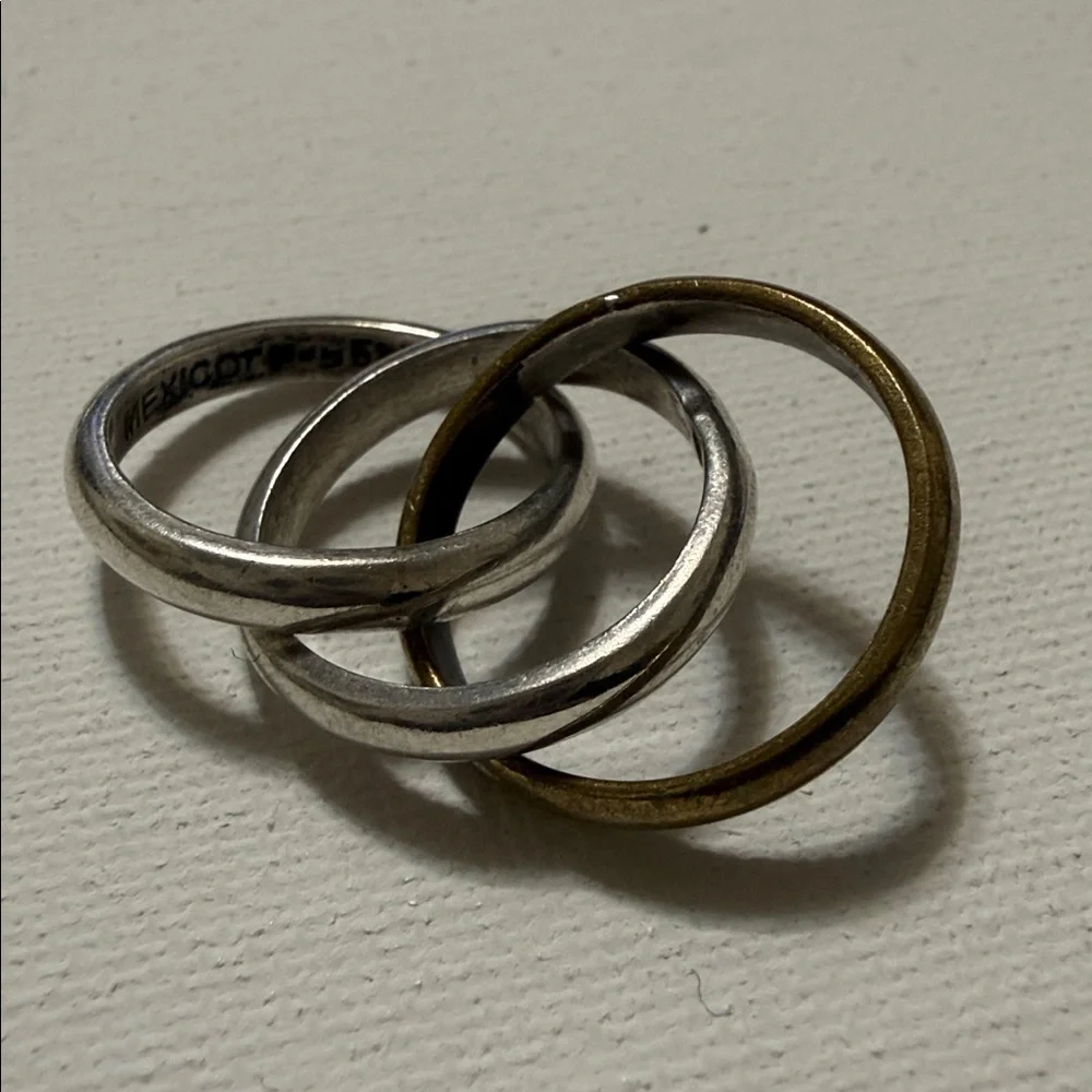 Sterling Silver 925 Gold Tone Interlocking Rings
